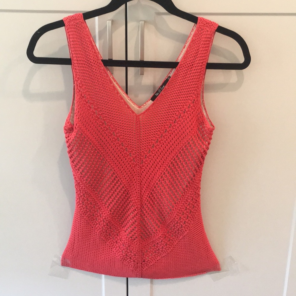 Nic & Zoe CROCHET TANK Coral V neck fully lined PETITE SMALL